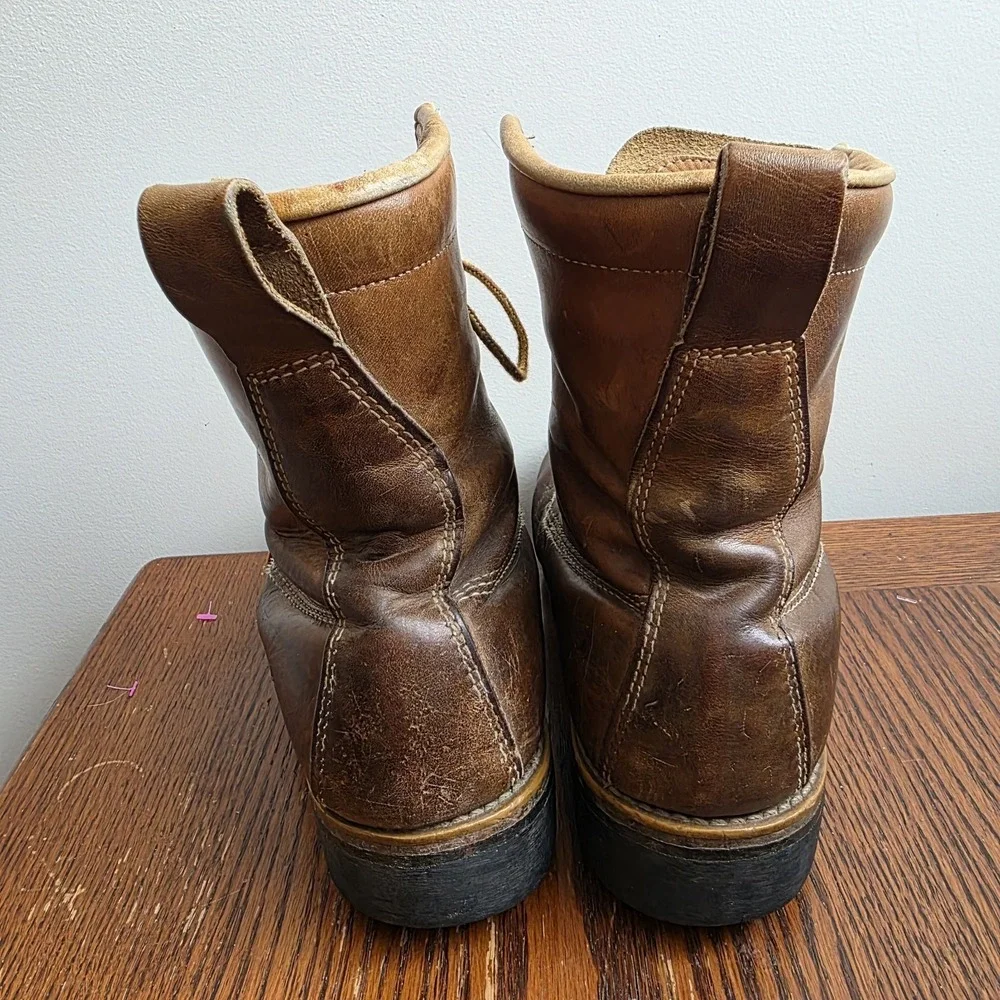 Leather‎ Square Toe Lace Up Land Rover Brown Boots Size 9.5 E Gorp Grunge Thrash